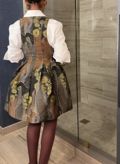 Sleeveless Zip Up Printed Mini Dress