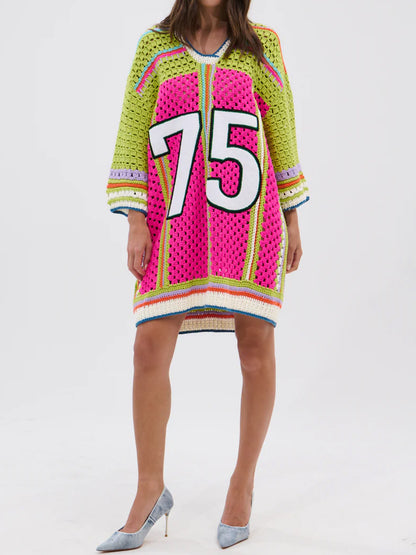 Color Block Crochet Jersey Dress