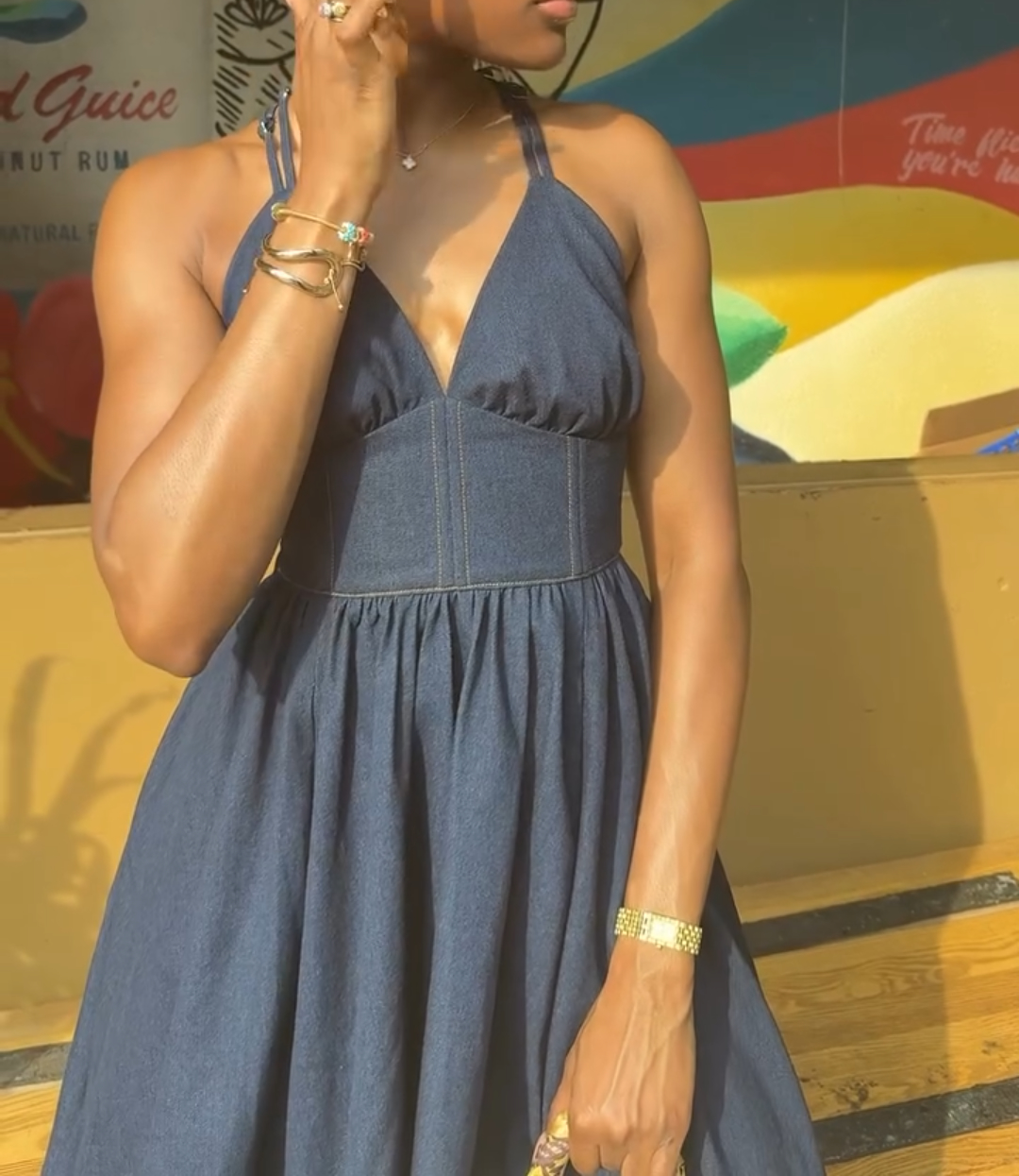 Denim suspender skirt