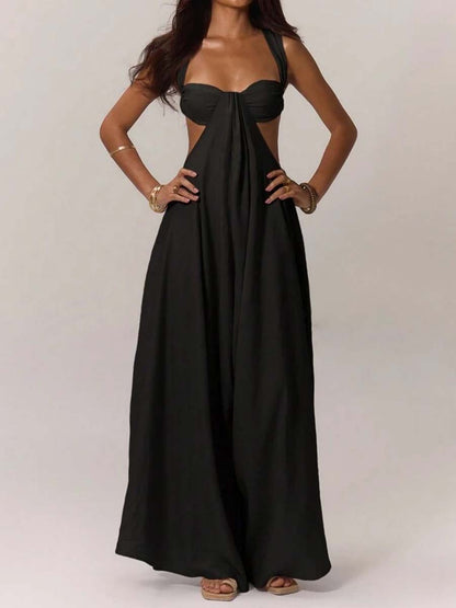 Ruched Bust Extreme Wide Leg Jumpsuit