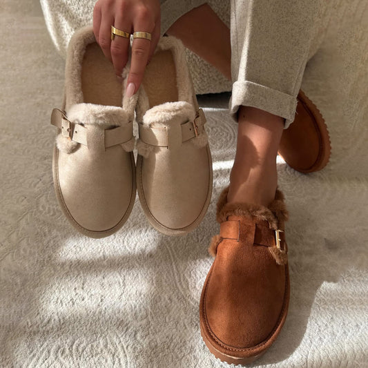 Round Toe Fleece-Lined Flat Bean Shoes