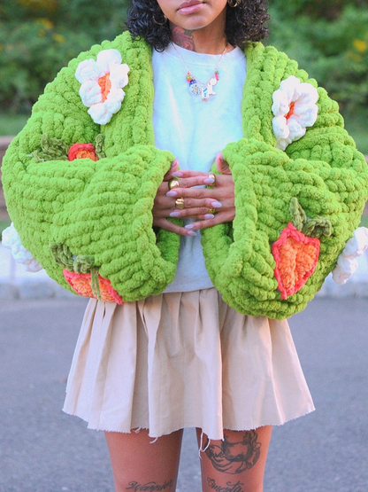 Three-Dimensional Crocheted Flower Cardigan