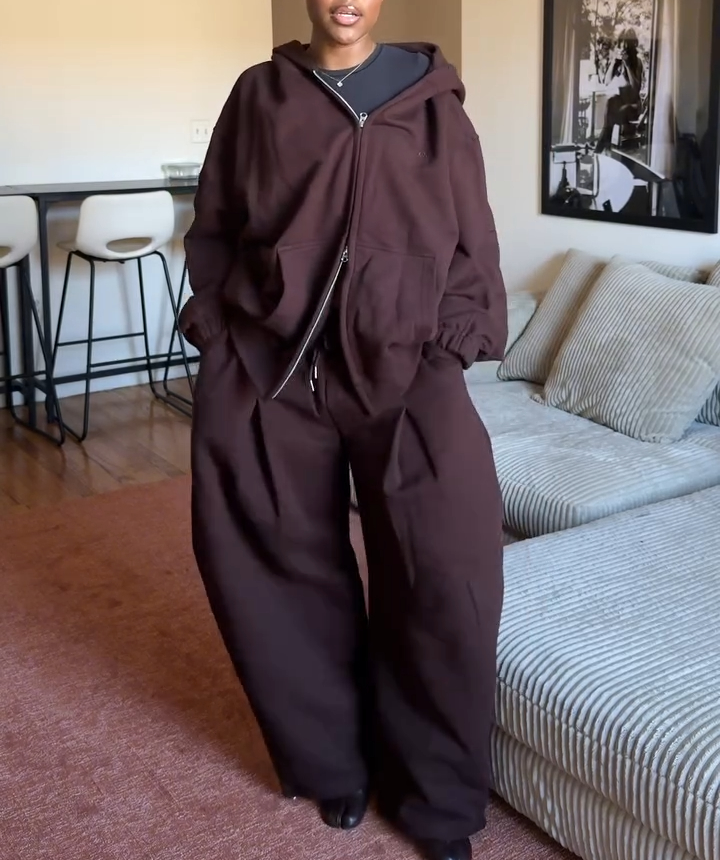 Brown Loose Hooded Sportswear