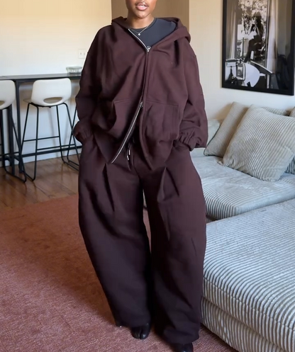 Brown Loose Hooded Sportswear