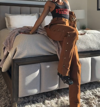 Hidden side button high waist jeans