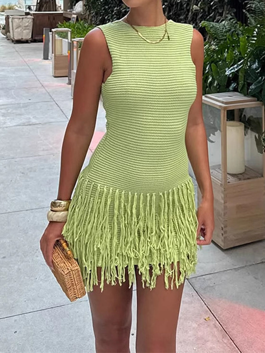Knitted Tassel Sexy Open Back Dress