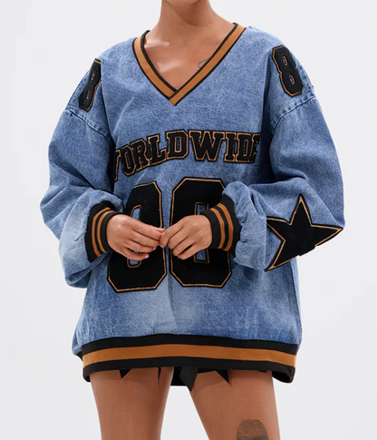 ALL AROUND THE WORLD DENIM SWEATSHIRT