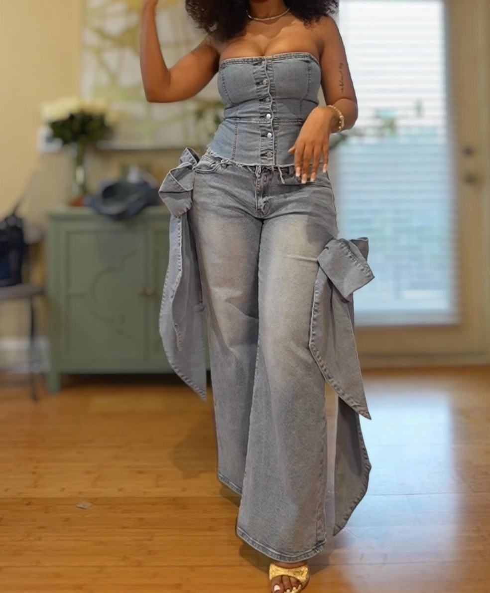 Bow wide-leg jeans