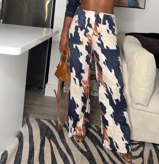 Multi Colour Print Straight Leg Pants