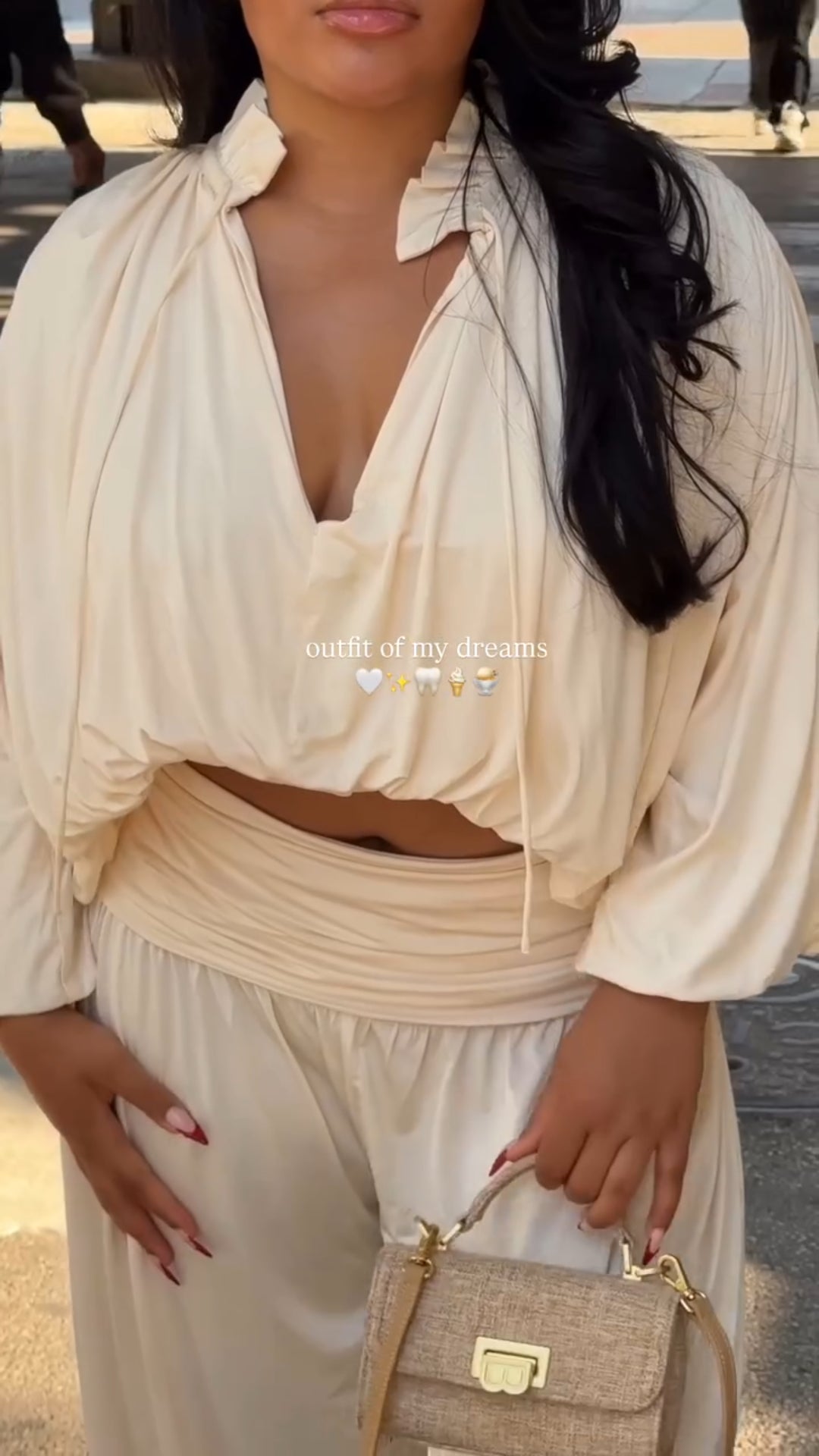 V-neck top + drape pants two-piece set