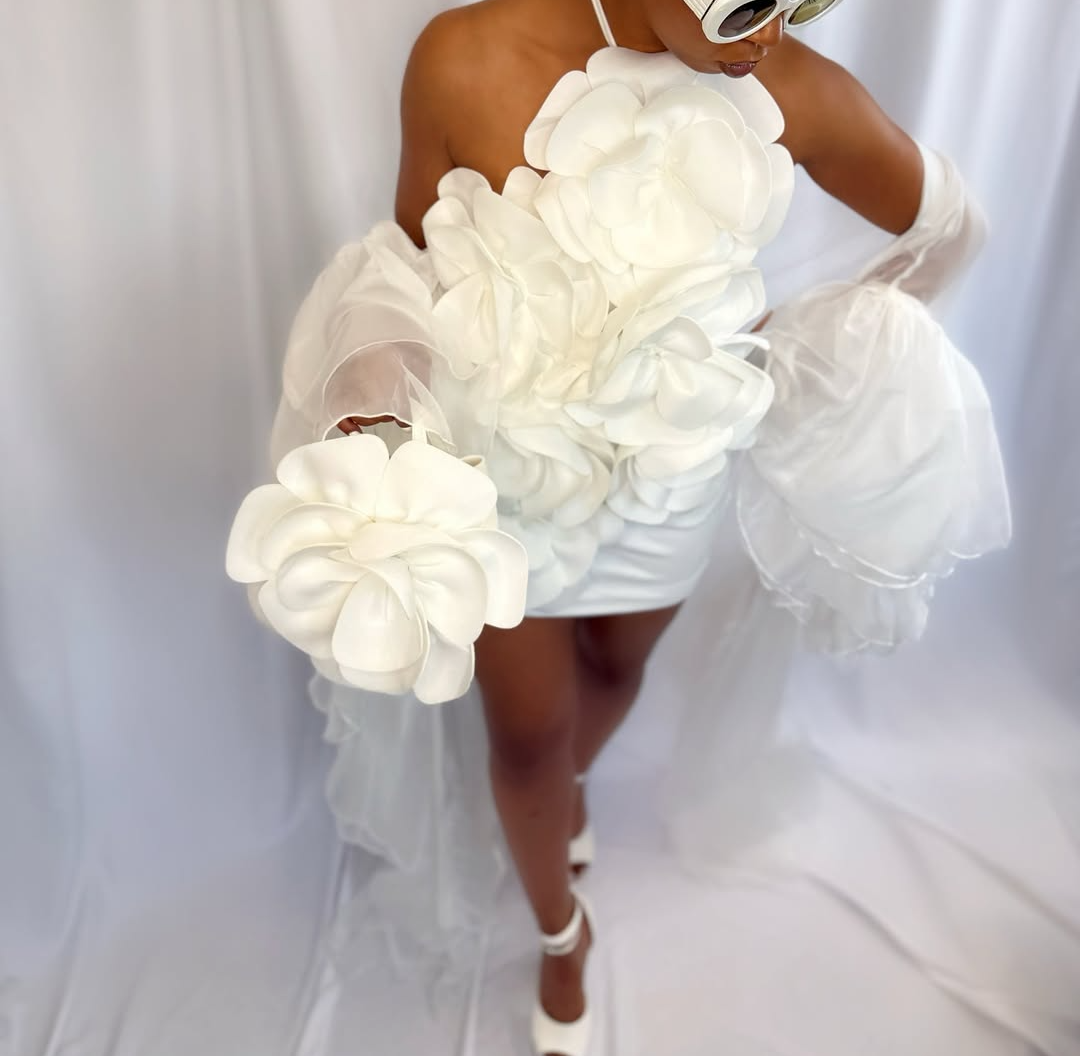 3D floral halter neck dress