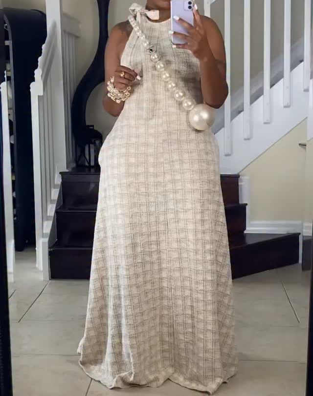 Taupe Tweed Maxi Dress