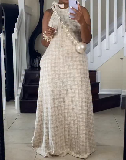 Taupe Tweed Maxi Dress