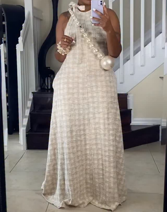 Taupe Tweed Maxi Dress