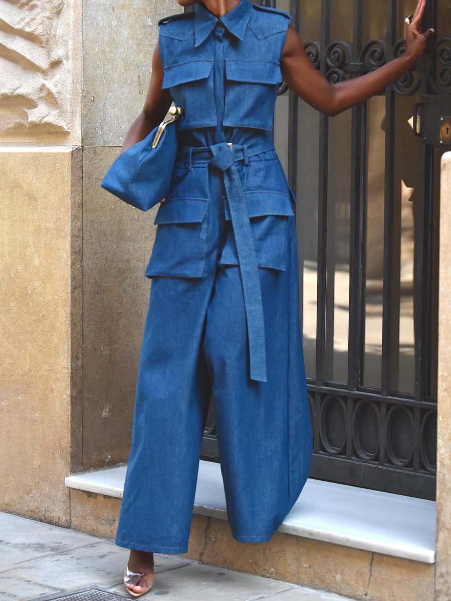 Pocket denim jumpsuit