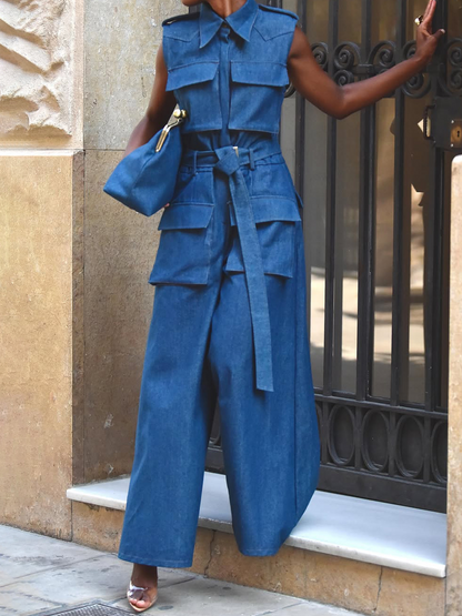 Pocket denim jumpsuit