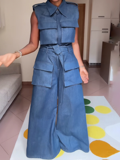 Pocket denim jumpsuit