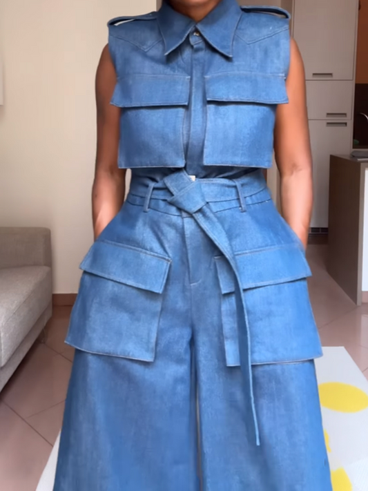 Pocket denim jumpsuit