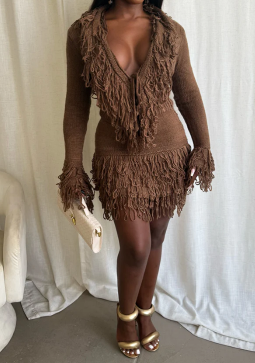 Fringe Knit Skirt 2pc Set