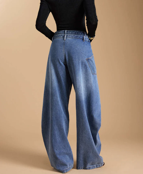 Asymmetrical Denim Jeans with Buttons