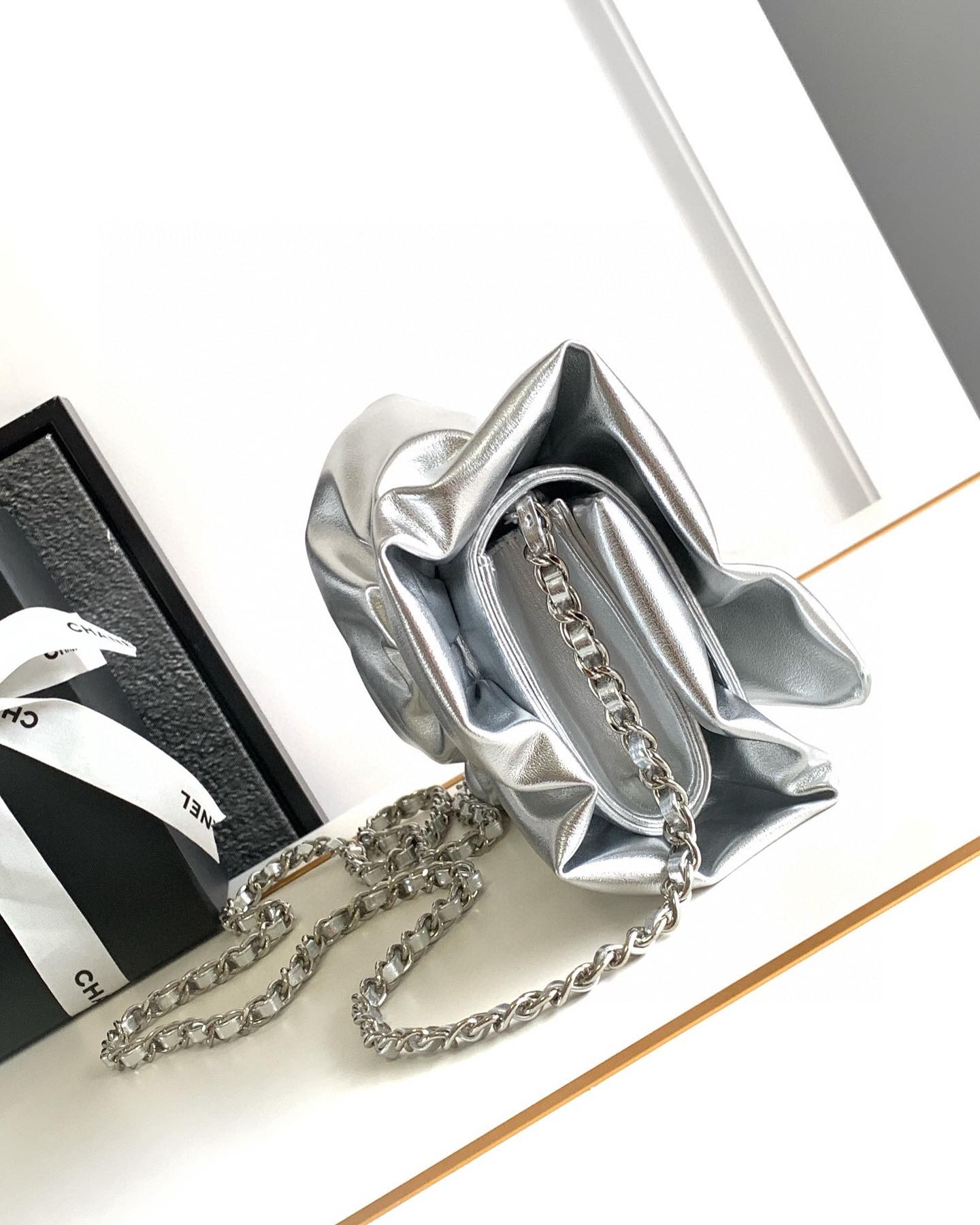 Metallic Silver 20cm Peplum Bag