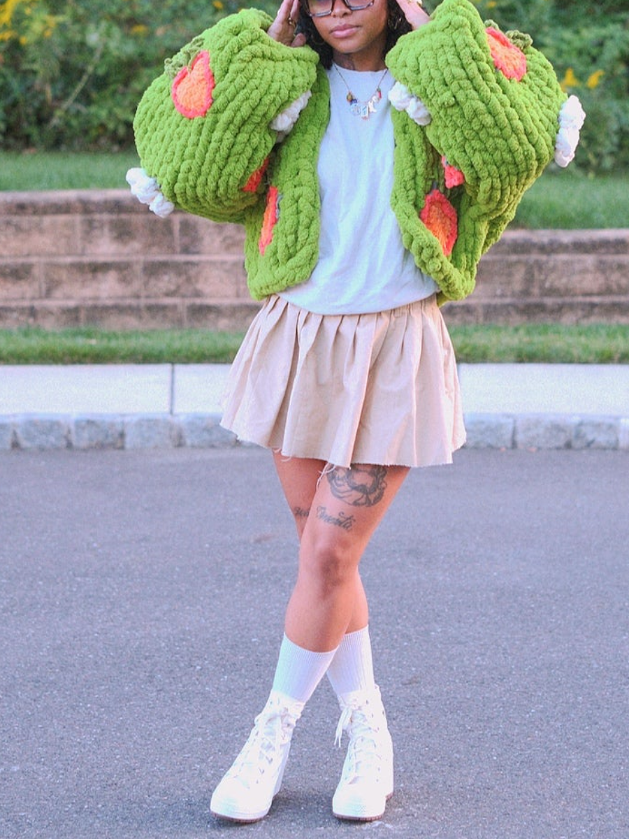 Three-Dimensional Crocheted Flower Cardigan