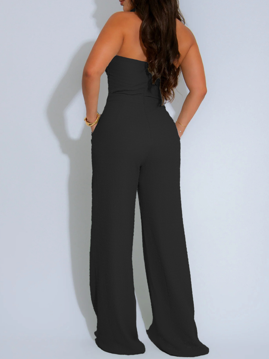Woven Suspender Loose Jumpsuit
