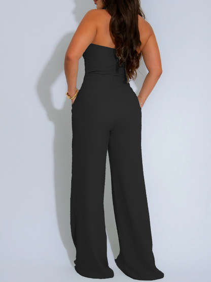 Woven Suspender Loose Jumpsuit