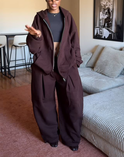 Brown Loose Hooded Sportswear