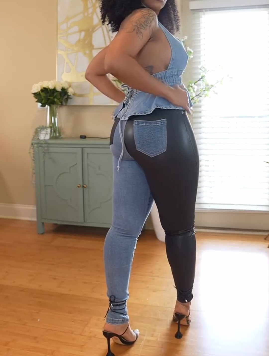 patchwork denim suit