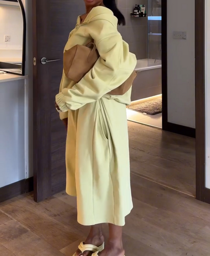 Zipper Hooded Sports Cardigan + Wide-Leg Pants Two-Piece Set