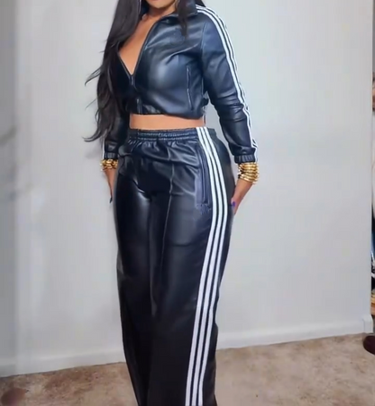 Faux leather two-piece suit