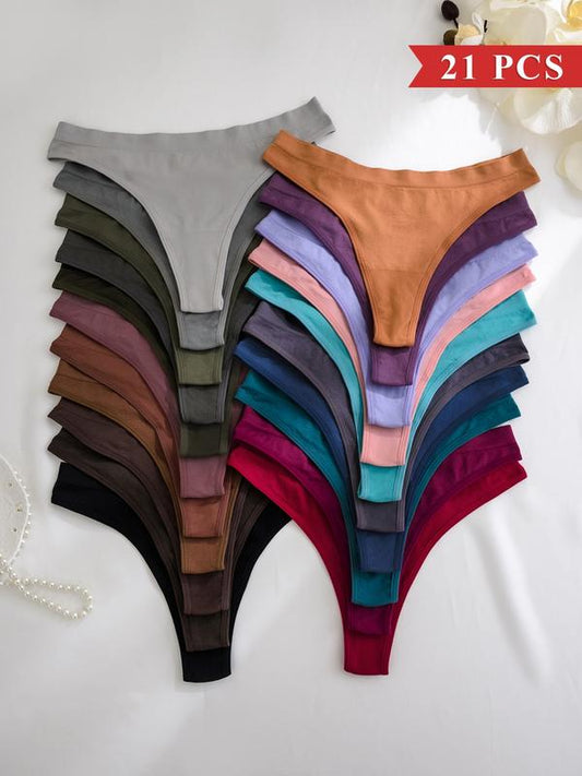 21pcs/Set Comfortable Seamless Thong Panties, Casual Series