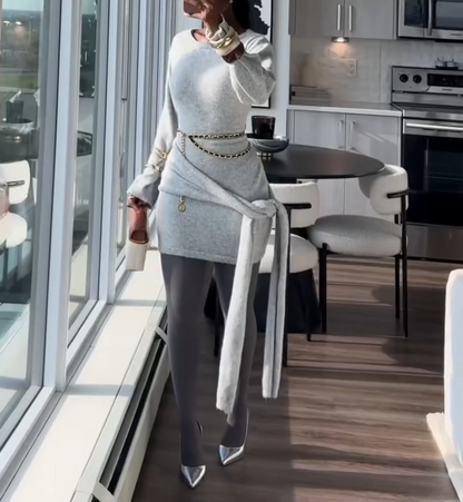 Solid Knit Lace-Up Mini Dress