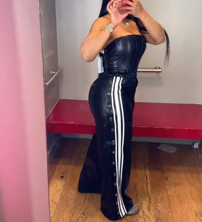 Strapless Sports Pu Jumpsuit