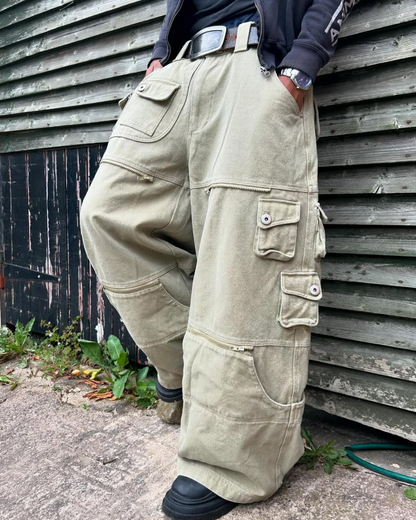 Multi-pocket patchwork jeans
