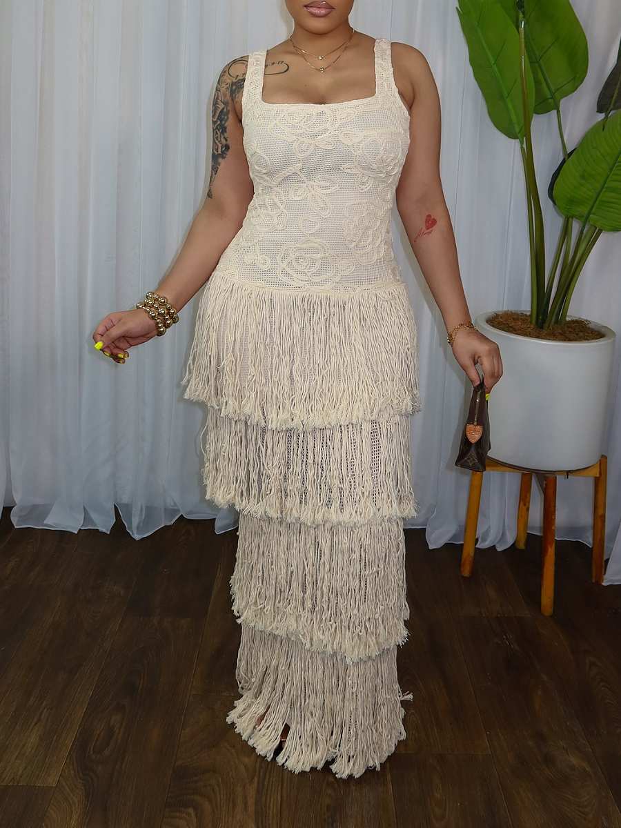 Knitted Multi-layer Tassel Sling Dress