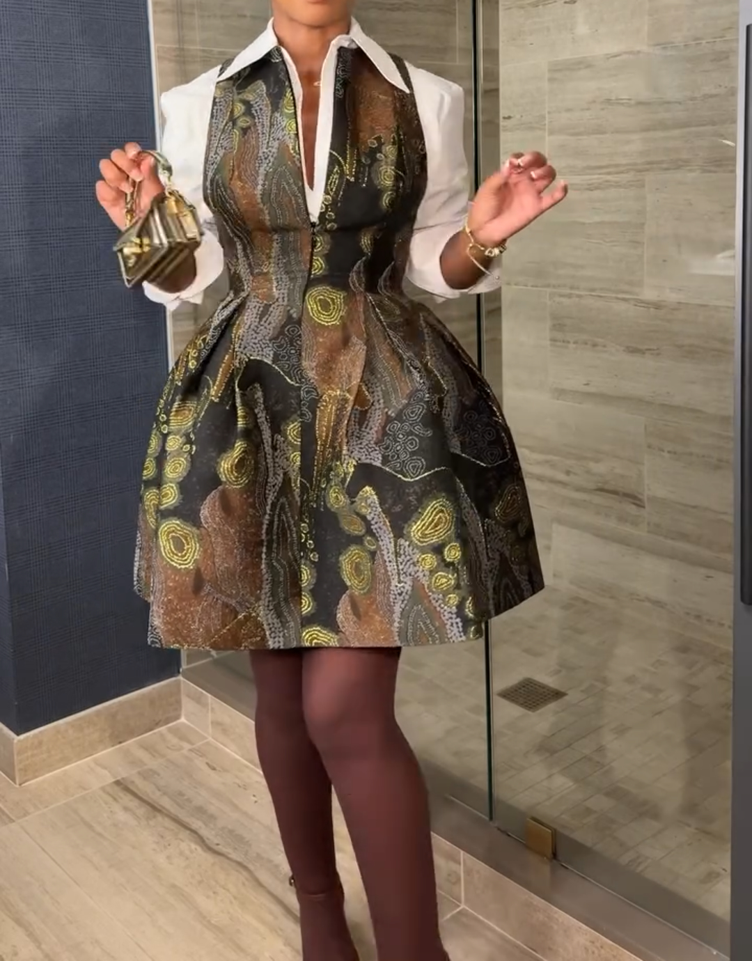 Sleeveless Zip Up Printed Mini Dress