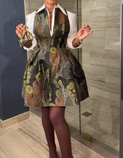 Sleeveless Zip Up Printed Mini Dress