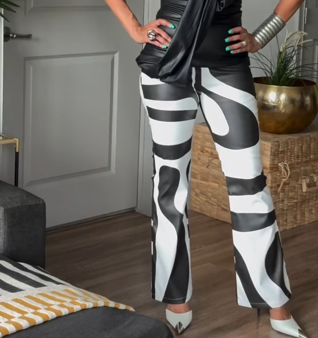 LEATHER FLARE LEG PANTS