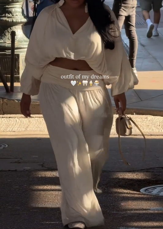 V-neck top + drape pants two-piece set