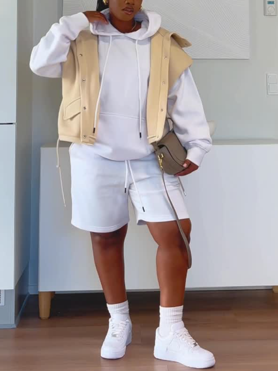 Solid Color Sweater Three-piece Set