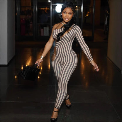 Elastic Stripe Slim Fit Sexy Hottie Bodysuit