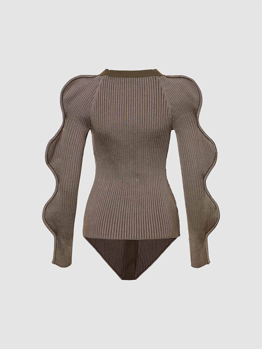 Women's Long Wave Sleeves Cardigans V Neck Knit Sweater