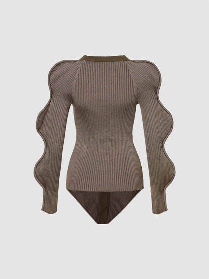 Women's Long Wave Sleeves Cardigans V Neck Knit Sweater