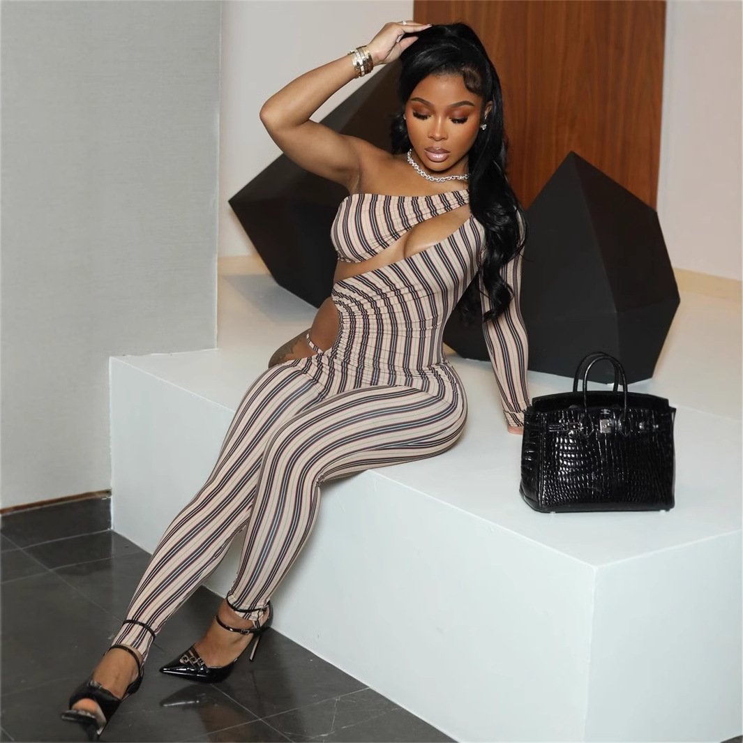 Elastic Stripe Slim Fit Sexy Hottie Bodysuit