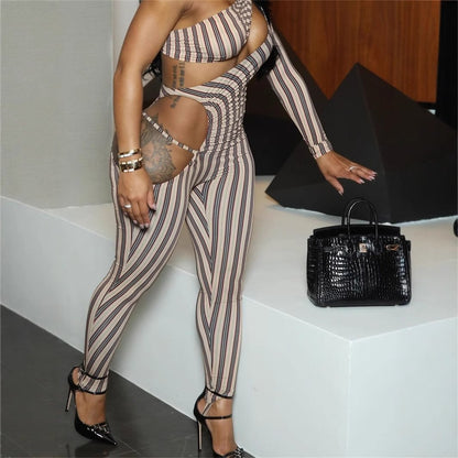 Elastic Stripe Slim Fit Sexy Hottie Bodysuit