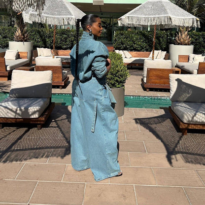 Vintage wide-leg heavy denim two-piece suit