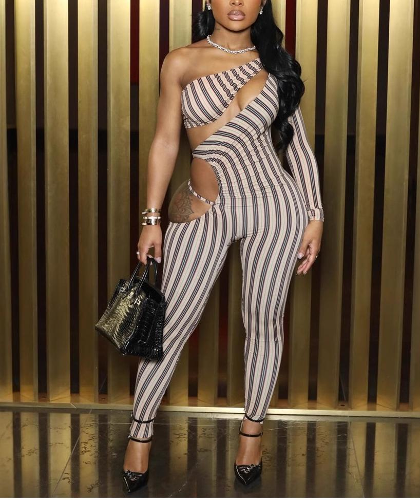 Elastic Stripe Slim Fit Sexy Hottie Bodysuit